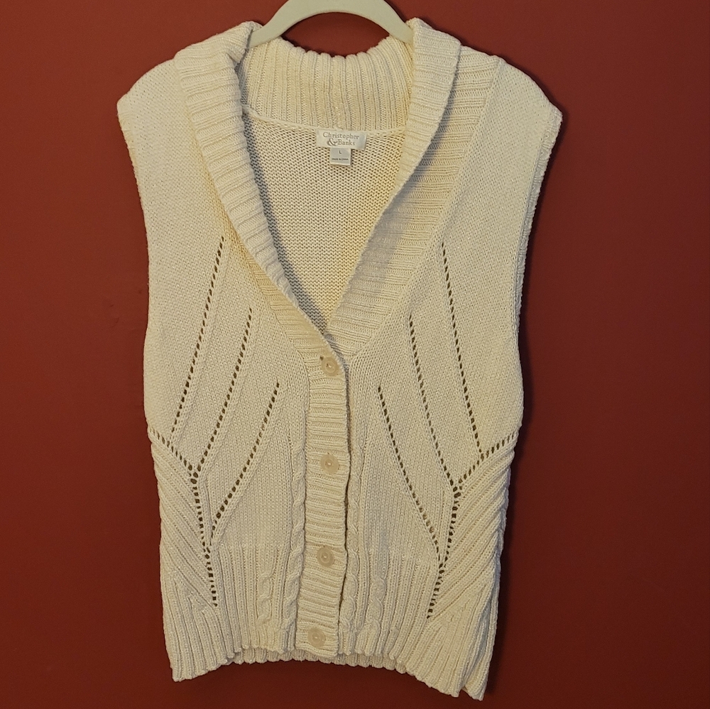 Christopher & Banks cream sweater vest size large